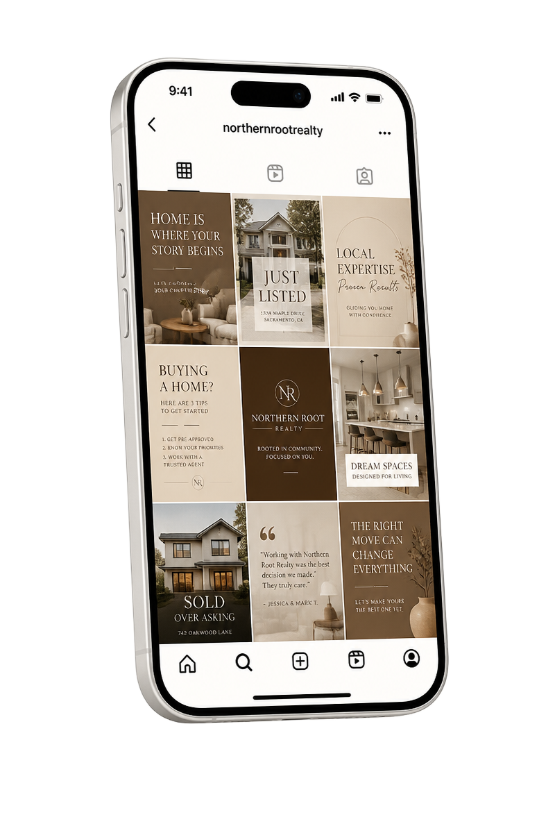 iPhone displaying a luxury realtor Instagram feed