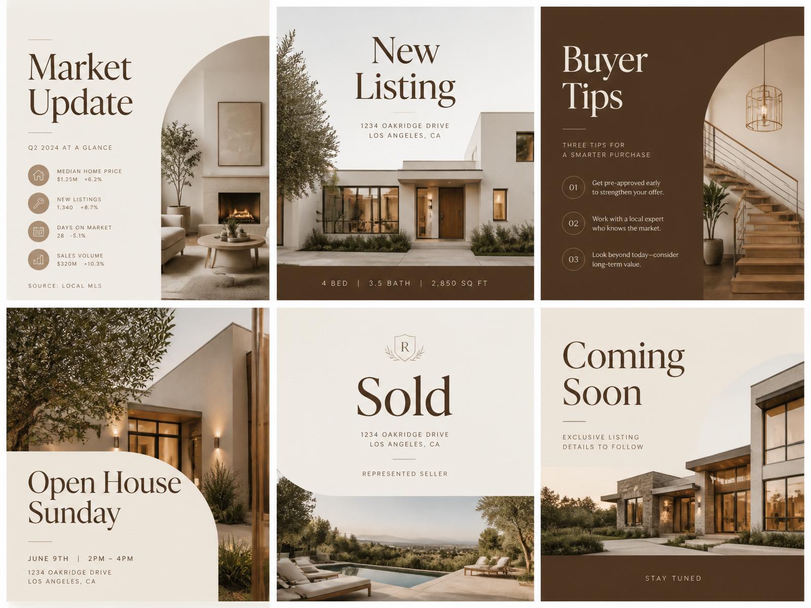 Grid of luxury real estate templates